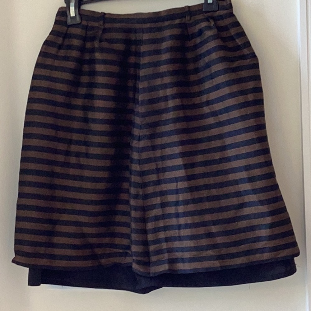 Madewell Black Brown Silk Blend Striped Skirt sz 0 POCKETS Modest EUC Cute